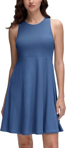 CRZ YOGA Cloudweight Double Layer Midi Dress for Women - Crewneck Flowy Tank Top Sleeveless Outfits for Casual Travel in Saudi Arabia