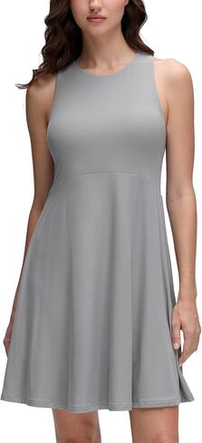 CRZ YOGA Cloudweight Double Layer Midi Dress for Women - Crewneck Flowy Tank Top Sleeveless Outfits for Casual Travel in Saudi Arabia