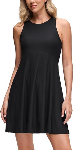 CRZ YOGA Cloudweight Double Layer Midi Dress for Women - Crewneck Flowy Tank Top Sleeveless Outfits for Casual Travel in Saudi Arabia