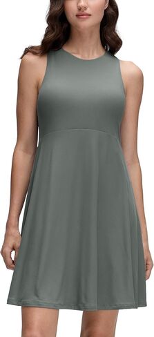 CRZ YOGA Cloudweight Double Layer Midi Dress for Women - Crewneck Flowy Tank Top Sleeveless Outfits for Casual Travel in Saudi Arabia