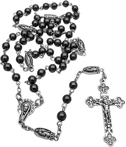 Rosary Beads Catholic for Man and Woman - Natural Black Stone Gemstone Rosary Beads, Catholic Gifts in Saudi Arabia