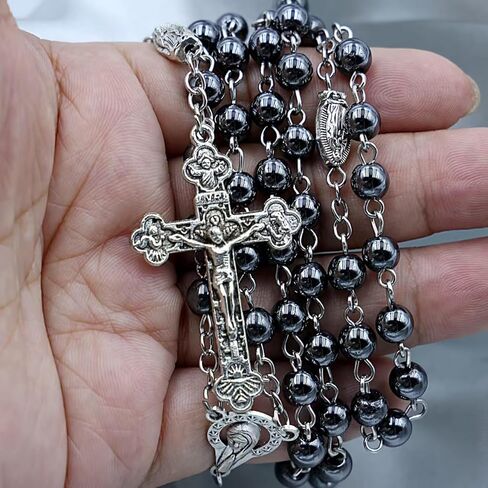 Rosary Beads Catholic for Man and Woman - Natural Black Stone Gemstone Rosary Beads, Catholic Gifts in Saudi Arabia