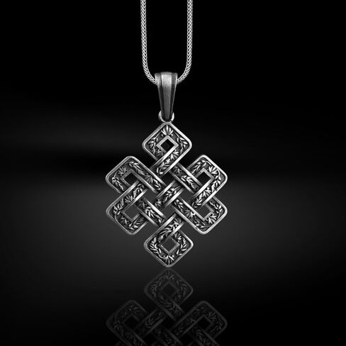 باي سيلفر ستون - قلادة عقدة سليمان من الفضة، مجوهرات حصرية مستوحاة من السلتيك للرجال in Kuwait