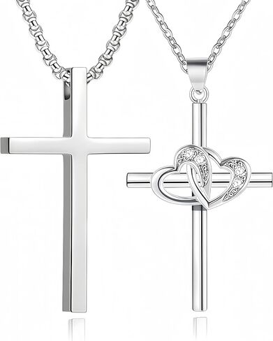 2 pcs- cross necklaces, men's silver cross necklace, women's 925 silver heart-shaped cross necklace. These are excellent gifts for occasions such as giving to parents, partners, friends, anniversaries, Christmas, Valentine's Day, etc. in Saudi Arabia