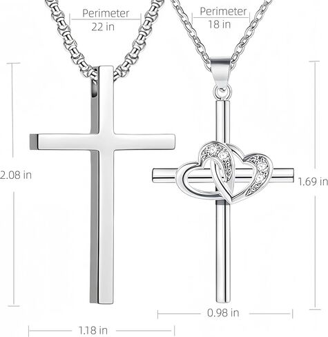 2 pcs- cross necklaces, men's silver cross necklace, women's 925 silver heart-shaped cross necklace. These are excellent gifts for occasions such as giving to parents, partners, friends, anniversaries, Christmas, Valentine's Day, etc. in Saudi Arabia