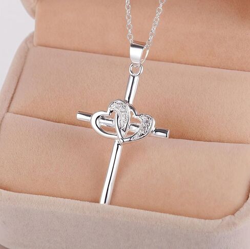 2 pcs- cross necklaces, men's silver cross necklace, women's 925 silver heart-shaped cross necklace. These are excellent gifts for occasions such as giving to parents, partners, friends, anniversaries, Christmas, Valentine's Day, etc. in Saudi Arabia