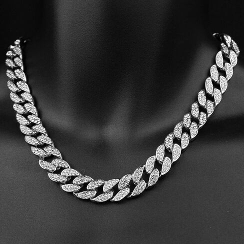 White Gold Plated Praying Hands Oval Pendant & 15mm 16" 18" 20" 24" Iced Cuban Chain Bling Hip Hop Necklace in Saudi Arabia