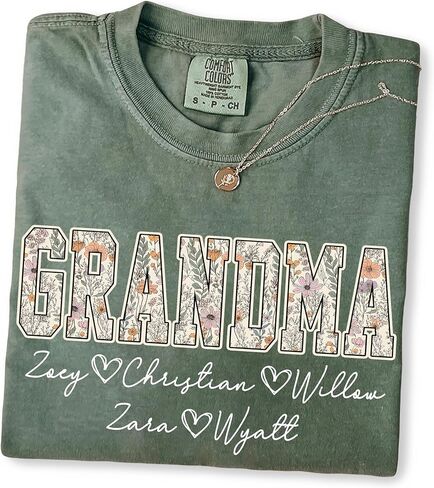 NAZENTI Personalized Floral Mama Grandma Shirt with Kids Name, Custom Gifts for Mom Grandma, Mother’s Day Shirt for Women in Kuwait