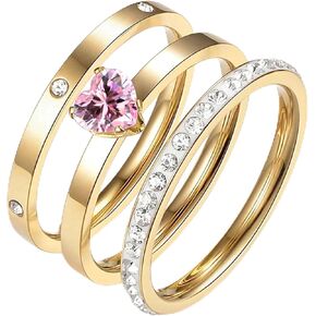 3PCS Gold Stackable Rings For Women Non Tarnish Stainless Steel Wedding Statement Thumb Ring Dainty Cubic Zirconia Bands Stacking Jewelry (size 6-10) in Kuwait