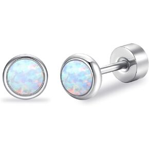 Opal Stud Earrings for Women G23 Titanium Hypoallergenic Earrings Round Flat Back Ear Studs Minimalist Everyday Earring 3MM/4MM/5MM Available in Kuwait
