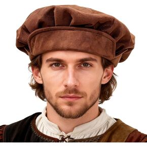 Medieval Beret Hat Soft Faux Suede Mop Cap for Men Women Vintage Renaissance Costume Accessory in Kuwait