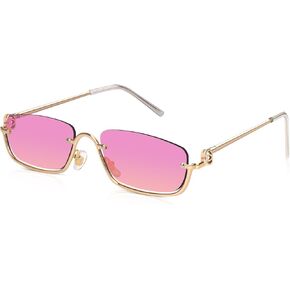 DrRelax Small Rectangle Sunglasses for Women Retro Half Metal Frame Driving Sun Glasses 90's Y2k Rectangular Sunnies in Saudi Arabia