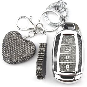 Key Fob Cover with Diamond Keychain Car Key Holder Compatible with Hyundai Kona Santa Fe Palisade Elantra GT Veloster Smart Remote Protector for Women, 4 Buttons (Purple-Heart) in Kuwait