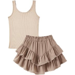 PATPAT Girls Trendy Clothes 6-14 Years Sleeveless Crop Tops and Skirts 2 Piece Outfits Teen Girl Summer Western Outfits in Kuwait