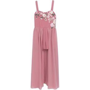 Speechless Girls' Floral Appliqué Romper With Chiffon Walk-through Maxi Skirt Overlay in Kuwait