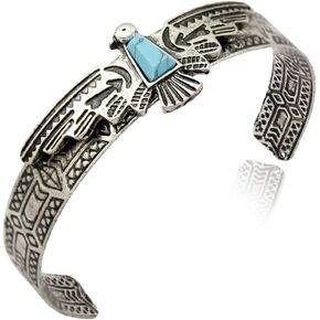 Q & Q الأزياء الفضة مطلي خمر القبلية جنوب غرب تركيا النسر الأزرق الحجر ازتيك راعية البقر سوار الإسورة الكفة in Kuwait