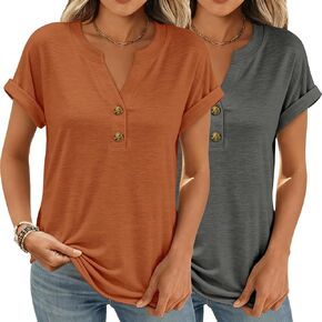 النساء بلايز 2 حزمة السراويل كم قمصان الخامس الرقبة هينلي بلايز الربيع الصيف العصرية بلوزات غير رسمية عطلة ملابس حريمي 2026 in Kuwait