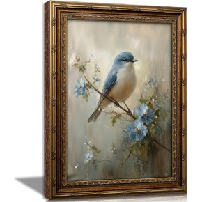 Gold Framed Bird Canvas Wall Art Vintage Blue Sparrow Painting Picture Wall Decor Pictures Sparrow on Branch Poster Print Artwork for Corridor Classroom Bedroom Kitchen Home Decoration in Saudi Arabia