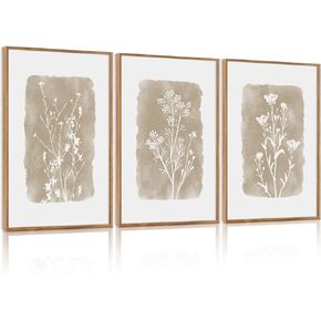 CHDITB أوراق المريمية النباتية مؤطرة قماش جدار الفن مجموعة من 3، الحد الأدنى ديكور الجدار، بوهو طبيعة الأزهار الخضراء لوحة الحائط، مطبوعات فنية نباتية محايدة لغرفة الطعام ديكور غرفة نوم 12 "X16" in Kuwait