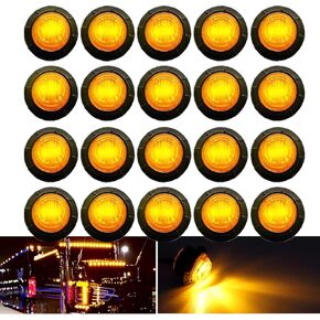 Ourbest Round LED Marker Lights, 20Pcs 3/4" LED Clearence Front Rear Side Marker Light Bullet Grommet Lights for Pickup Truck Offroad Yellow in Kuwait