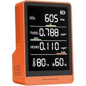 جهاز مراقبة جودة الهواء الداخلي الاحترافي 5 في 1، جهاز مراقبة ثاني أكسيد الكربون المحمول الداخلي | درجة الحرارة | كاشف الفورمالديهايد | الرطوبة TVOC | جهاز اختبار جودة الهواء - جهاز مراقبة الهواء النظيف في الأماكن المحصورة باللون الأسود in Kuwait