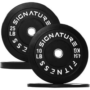 لوحات وزن لوحة ممتصة للصدمات الأولمبية مقاس 2 بوصة من Signature Fitness مع محور فولاذي، مجموعة بوزن 50 رطل، 2x 10LB، 2x 15LB، مطاط in Kuwait