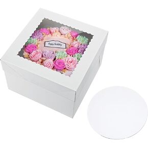 20 قطعة من صندوق كعكة الخبز مع نافذة مقاس 20.32 سم × 20.32 سم × 20.32 سم مع نافذة، علب كعك بيضاء، صناديق خبز كبيرة، صندوق كعك من الورق المقوى المربع للكعك والمعجنات والبسكويت والفطائر والمكافآت in Kuwait