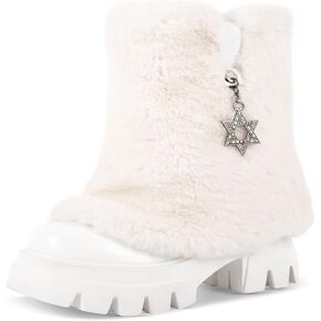 KISTANIA Platform Boots for Women Chunky Heel Fold Over Slouchy Faux Fur Ankle Boots in Saudi Arabia