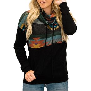 Roll Up Women's Color Block Floral Print cozy Long Sleeve Pullover tops Hoodies Sweatshirt Sweater Top in Kuwait