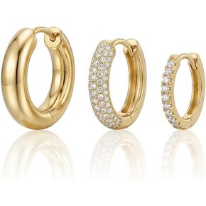 Small Gold Hoop Earrings Set for Women, 18K Gold Plated Chunky Dome & Pave CZ Huggies for Multiple Piercings, Lightweight Hypoallergenic Jewelry Gift for Sensitive Ears in Kuwait