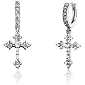 Punk Cross Hoop Dangle Earrings Trendy 14K Gold Plated Cross Earrings for Women Small Black CZ Huggie Hoops Dangling Diamond Hypoallergenic Crosss Earrings for Men in Kuwait