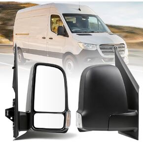 Passenger Right Side Mirror for Merecedes Sprinter Freightliner Sprinter 2019-2024, with Heated Power Glass Turn Signal Light Manual Folding, Textured Black(7 Pins) in Kuwait