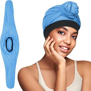 غطاء رأس عمامة قابل للتعديل من FADACHY وقلنسوة شعر للنساء، أغطية رأس ناعمة من العلاج الكيميائي، قبعة صغيرة مطاطية باللون الأزرق in Kuwait