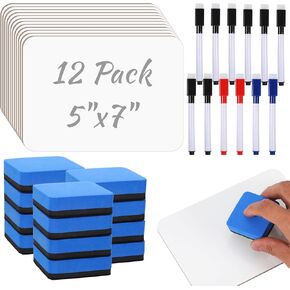 12 Sets Small White Board Small Dry Erase Board, 5"x7" Double Sided Mini Whiteboard with Dry Erase Markers & Erasers for School Home Office, Classroom Must Haves Students Teacher Supplies in Kuwait