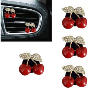 4 PCS Cherry Car Air Vent Freshener Perfume Clip, Creative Alloy Aromatherapy Ornament with Rhinestones, Bling Cute Cherry Decor Car Accessories, Universal for Most Cars (Red) in Kuwait