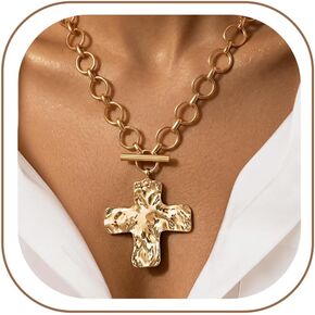 FAXHION Chunky Cross Necklace for Women, Gold Tone Toggle Chain Statement Necklace with Textured Cross Pendant, Vintage Chunky Necklace Jewelry Gift for Women in Kuwait