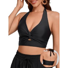 Women Halter Tankini Tops Bathing Suit Top Swim Bikini Top Only Swimsuit Built in Bra in Kuwait