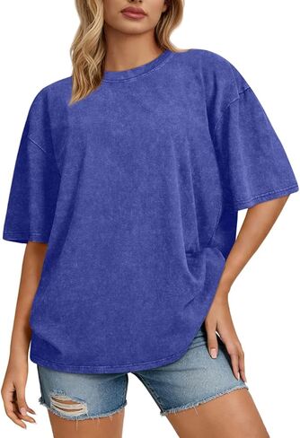 قمصان روزيميا كبيرة الحجم للنساء قمصان قطنية بأكمام قصيرة وغسل حمضي وقمصان فضفاضة عتيقة in Kuwait