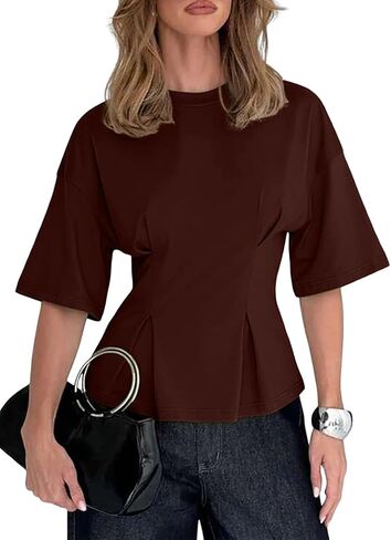 Dokotoo Womens Peplum Tops Summer Babydoll Short Sleeve T Shirts Casual Dressy Going Out Fashion Trendy Y2K Clothes in Saudi Arabia