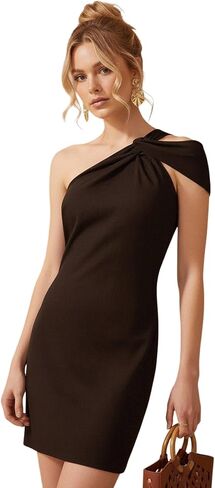 Women's One Shoulder Twist Front Dress Cut Out Sleeveless Bodycon Mini Cocktail Party Dresses in Saudi Arabia