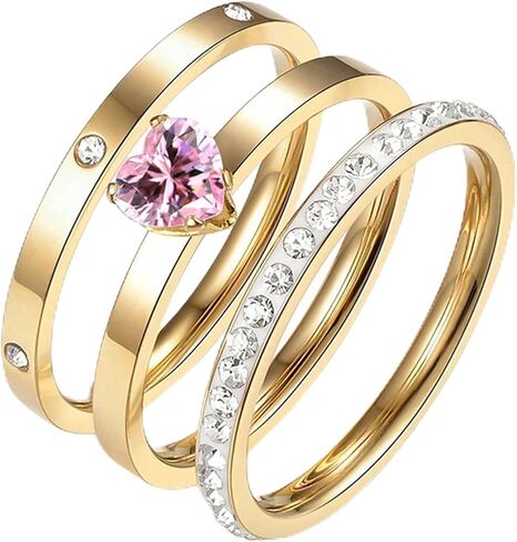 3PCS Gold Stackable Rings For Women Non Tarnish Stainless Steel Wedding Statement Thumb Ring Dainty Cubic Zirconia Bands Stacking Jewelry (size 6-10) in Kuwait