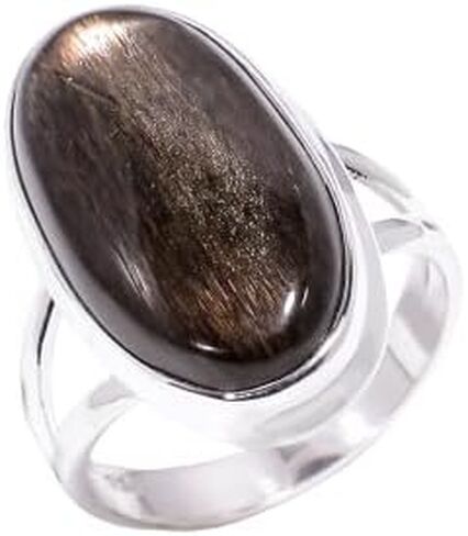 Natural Top Quality golden Sheen obsidian Gemstone Brown Stone 925 Sterling Silver Handmade Statement Promise Ring Jewelry Gift for Her in Saudi Arabia