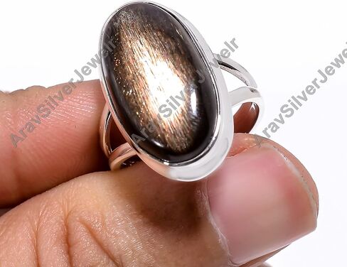 Natural Top Quality golden Sheen obsidian Gemstone Brown Stone 925 Sterling Silver Handmade Statement Promise Ring Jewelry Gift for Her in Saudi Arabia