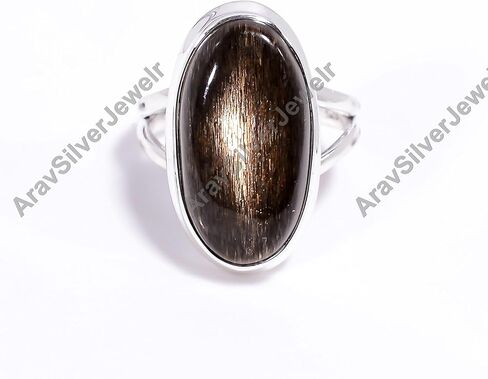Natural Top Quality golden Sheen obsidian Gemstone Brown Stone 925 Sterling Silver Handmade Statement Promise Ring Jewelry Gift for Her in Saudi Arabia