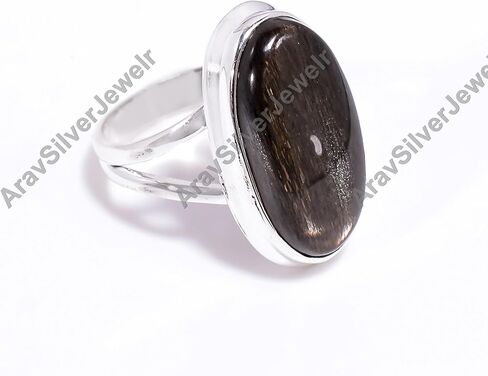 Natural Top Quality golden Sheen obsidian Gemstone Brown Stone 925 Sterling Silver Handmade Statement Promise Ring Jewelry Gift for Her in Saudi Arabia