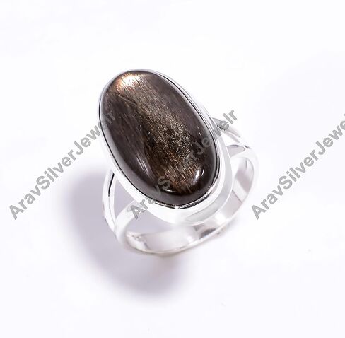 Natural Top Quality golden Sheen obsidian Gemstone Brown Stone 925 Sterling Silver Handmade Statement Promise Ring Jewelry Gift for Her in Saudi Arabia