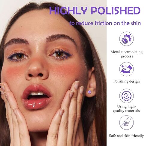 Opal Stud Earrings for Women G23 Titanium Hypoallergenic Earrings Round Flat Back Ear Studs Minimalist Everyday Earring 3MM/4MM/5MM Available in Saudi Arabia