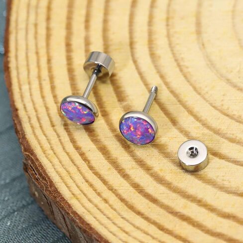 Opal Stud Earrings for Women G23 Titanium Hypoallergenic Earrings Round Flat Back Ear Studs Minimalist Everyday Earring 3MM/4MM/5MM Available in Saudi Arabia