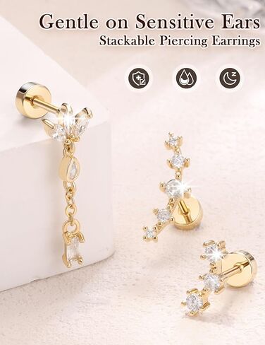 Helix Tragus Conch Piercing Jewelry Cartilage Earrings for Women Flat Back Hypoallergenic in Saudi Arabia