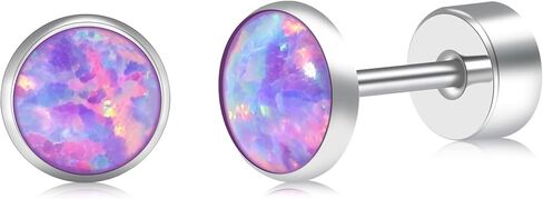 Opal Stud Earrings for Women G23 Titanium Hypoallergenic Earrings Round Flat Back Ear Studs Minimalist Everyday Earring 3MM/4MM/5MM Available in Saudi Arabia